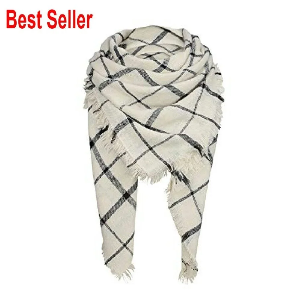 Oversized Plaid Blanket Scarf Cashmere-Like Acrylic Wrap Shawl Chic